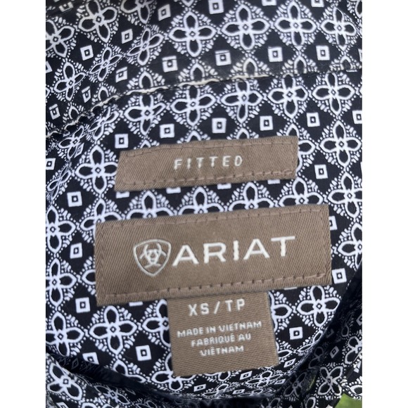 Ariat Shirt Mens XS Black White Fitted Western Button Down Long Sleeve Rodeo - Picture 13 of 15